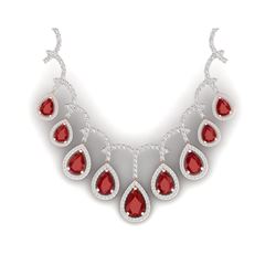 31.5 ctw Designer Ruby & VS Diamond Necklace 18K Rose Gold