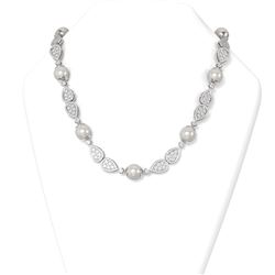 17.27 ctw Diamond and Pearl Necklace 18K White Gold