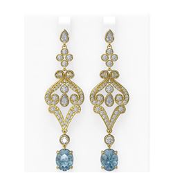 9.65 ctw Aquamarine & Diamond Earrings 18K Yellow Gold