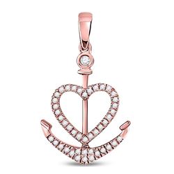 14kt Rose Gold Round Diamond Heart Anchor Pendant 1/8 Cttw