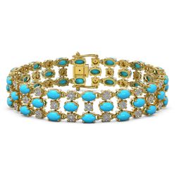 18.05 ctw Turquoise & Diamond Bracelet 10K Yellow Gold