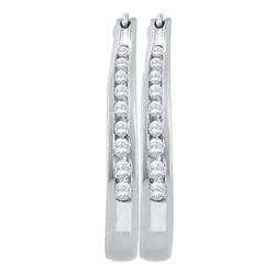 10kt White Gold Round Channel-set Diamond Hoop Earrings 1/4 Cttw