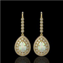 8.29 ctw Certified Opal & Diamond Victorian Earrings 14K Yellow Gold