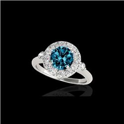 1.5 ctw SI Certified Fancy Blue Diamond Solitaire Halo Ring 10K White Gold