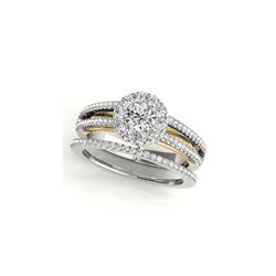 0.92 ctw Certified VS/SI Diamond 2pc Set Ring Solitaire Halo 14K White & Yellow Gold