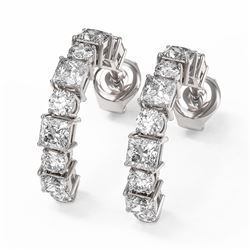 4 ctw Princess Cut Diamond Designer Earrings 18K White Gold