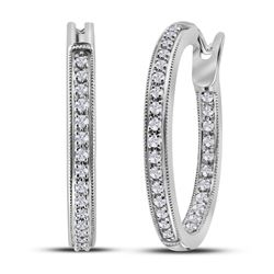 14kt White Gold Round Diamond Single Row Inside Outside Hoop Earrings 1/2 Cttw