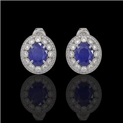 8.84 ctw Certified Sapphire & Diamond Victorian Earrings 14K White Gold