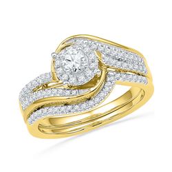 10kt Yellow Gold Round Diamond Bridal Wedding Engagement Ring Band Set 1/2 Cttw