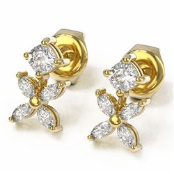 1.5 ctw Cushion and Marquise Cut Diamond Earrings 18K Yellow Gold
