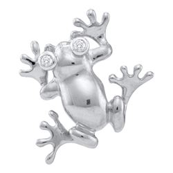 10kt White Gold Round Bezel-set Diamond Frog Eyes Pendant .02 Cttw
