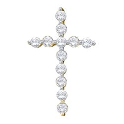 14kt Yellow Gold Round Pave-set Diamond Cross Pendant 1/2 Cttw