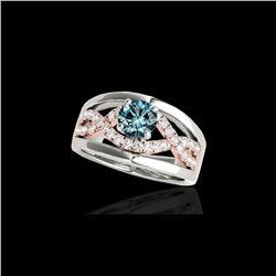 1.3 ctw SI Certified Fancy Blue Diamond Solitaire Ring 10K White & Rose Gold