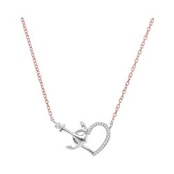 10kt White Gold Round Diamond Heart & Anchor Pendant Necklace 1/12 Cttw
