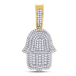 10kt Yellow Gold Mens Round Diamond Hamsa Fatima Hand Charm Pendant 1-7/8 Cttw