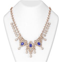 36.43 ctw Sapphire & Diamond Necklace 18K Rose Gold
