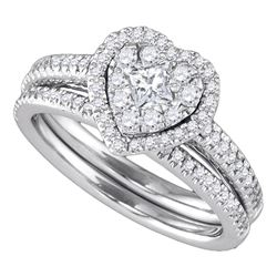 14k White Gold Round Princess Diamond Heart-shaped Halo Wedding Bridal Ring Set 3/4 Cttw
