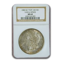 1880 Morgan Dollar 8/7 MS-62 NGC (VAM-6 Spikes, Top 100)