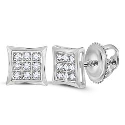 10kt White Gold Round Diamond Square Kite Cluster Stud Earrings 1/20 Cttw