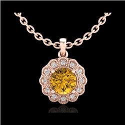 1.15 ctw Intense Fancy Yellow Diamond Art Deco Necklace 18K Rose Gold