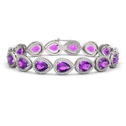 20.3 ctw Amethyst & Diamond Micro Pave Halo Bracelet 10K White Gold