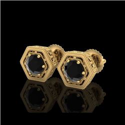 1.07 ctw Fancy Black Diamond Art Deco Stud Earrings 18K Yellow Gold