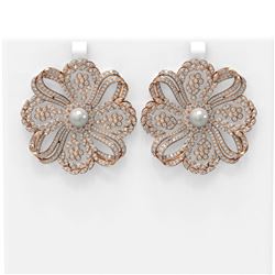 9 ctw Diamond and Pearl Earrings 18K Rose Gold