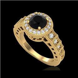 1.53 ctw Fancy Black Diamond Engagement Art Deco Ring 18K Yellow Gold