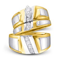 10kt Yellow Gold His & Hers Marquise Diamond Solitaire Matching Bridal Wedding Ring Band Set 1/4 Ctt
