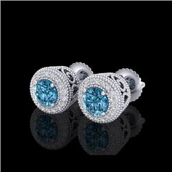 1.55 ctw Fancy Intense Blue Diamond Art Deco Earrings 18K White Gold
