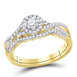 10kt Yellow Gold Round Diamond Twist Bridal Wedding Engagement Ring Band Set 1/2 Cttw