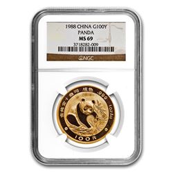 1988 China 1 oz Gold Panda MS-69 NGC
