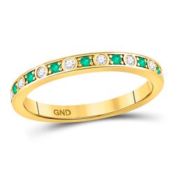 10kt Yellow Gold Round Emerald Diamond Alternating Stackable Band Ring 1/4 Cttw