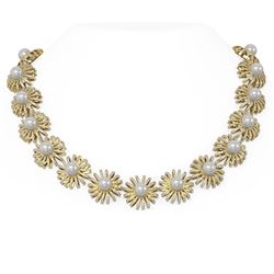22 ctw Diamond & Pearl Necklace 18K Yellow Gold