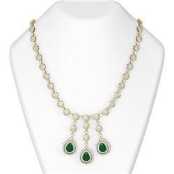 61.5 ctw Emerald & Diamond Necklace 18K Yellow Gold