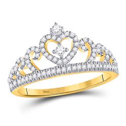 10kt Yellow Gold Round Diamond Heart Crown Fashion Ring 1/5 Cttw