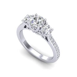 1.67 ctw VS/SI Diamond Solitaire Art Deco 3 Stone Ring 18K White Gold
