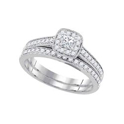 14k White Gold Princess Diamond Wedding Bridal Ring Set 1/2 Cttw