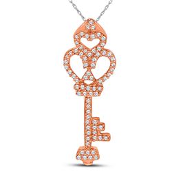 10kt Rose Gold Round Diamond Trefoil Key Pendant 1/5 Cttw