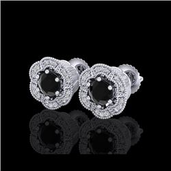 1.51 ctw Fancy Black Diamond Art Deco Stud Earrings 18K White Gold