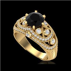 2 ctw Fancy Black Diamond Engagement Art Deco Ring 18K Yellow Gold
