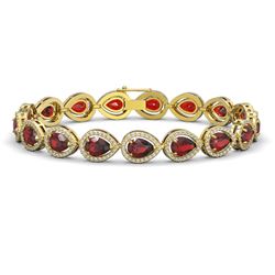 17.44 ctw Garnet & Diamond Micro Pave Halo Bracelet 10K Yellow Gold