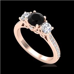 1.67 ctw Fancy Black Diamond Art Deco 3 Stone Ring 18K Rose Gold