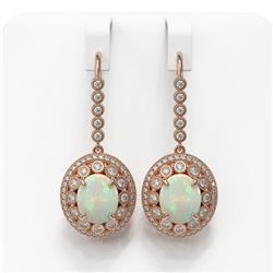 10.26 ctw Certified Opal & Diamond Victorian Earrings 14K Rose Gold