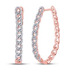 10kt Rose Gold Round Diamond Oval Link Oblong Hoop Earrings 1/2 Cttw