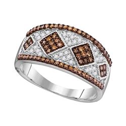 10kt White Gold Round Brown Diamond Fashion Ring 1/2 Cttw