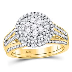 10kt Yellow Gold Round Diamond Flower Cluster Bridal Wedding Engagement Ring Band Set 7/8 Cttw