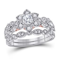 14kt Two-tone Gold Round Diamond Flower Bridal Wedding Engagement Ring Band Set 3/4 Cttw