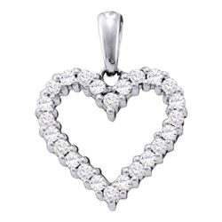 14kt White Gold Round Pave-set Diamond Heart Pendant 1/3 Cttw