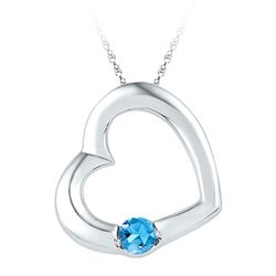10kt White Gold Round Lab-Created Blue Topaz Heart Pendant 1/6 Cttw